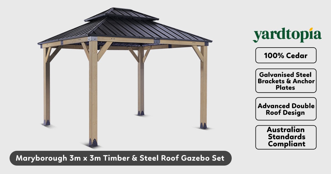 Yardtopia Maryborough 3x3m cedar timber and steel gazebo